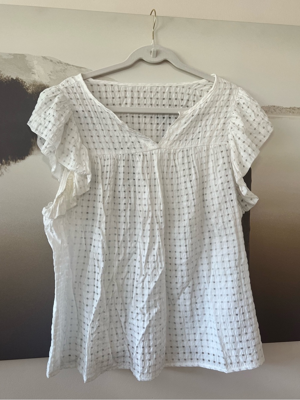 EUC SHEIN Curve Sheer Cut Out Lightweight Blouse